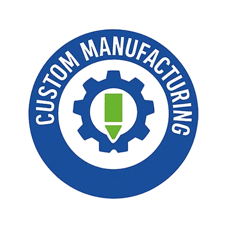 Custom manufacturing icon with gear and pencil symbol, representing tailored production solutions