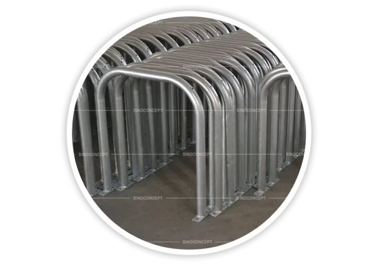 sheffield cycle stand with U-shape design, holding two bikes, commonly used in schools, office bike parks, and public streets for its strength and practicality