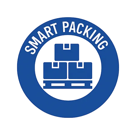 Smart packing icon with pallet and boxes, illustrating secure packing for goods in transit