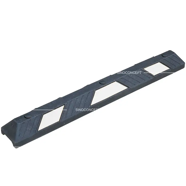 Black 1220 mm wheel stop with white reflective films and anti-slip texture for clear positioning