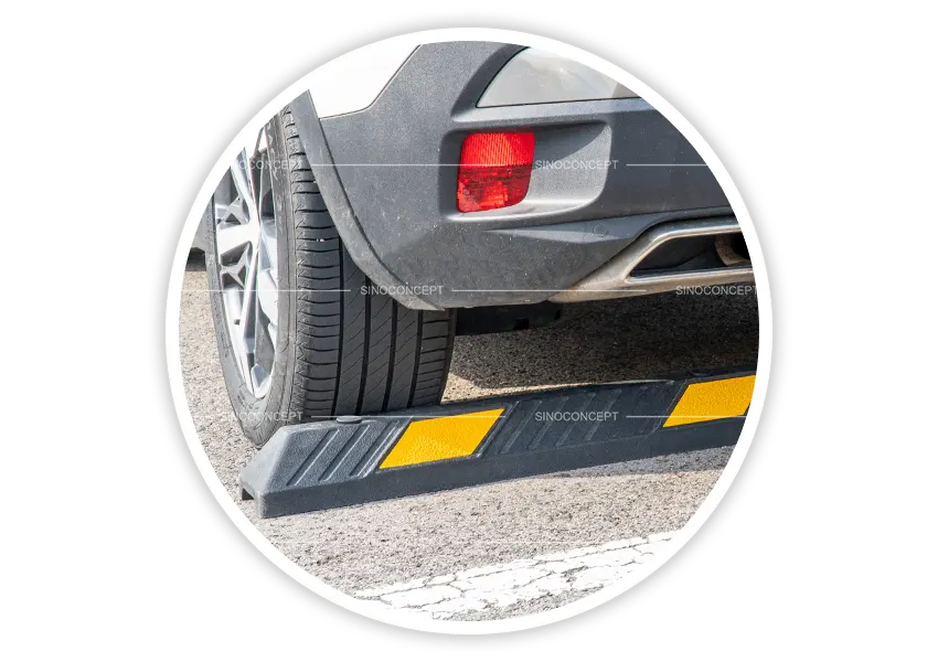 1830 mm wheel stop installed for parking use with reflective markings to guide vehicle positioning