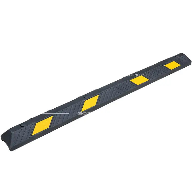 1830 mm wheel stop in black with yellow reflective markings for parking guidance