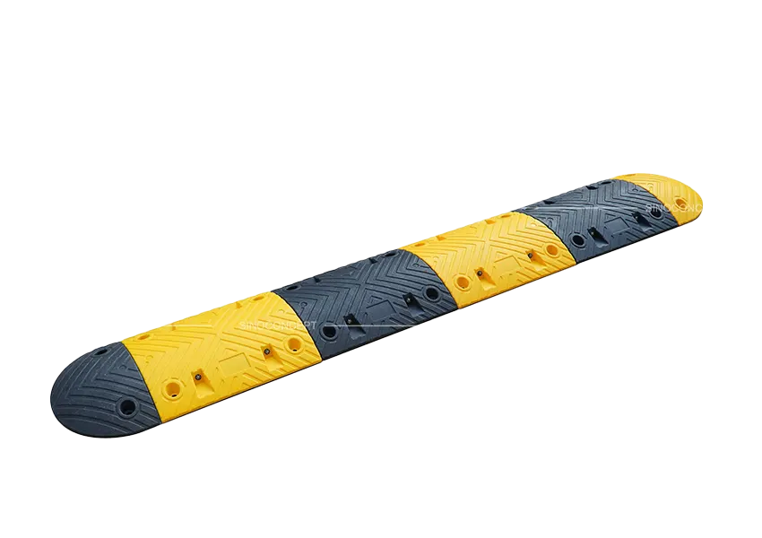7 cm speed bump in black and yellow modular sections, assembled as a full strip for traffic calming in car parks and access roads