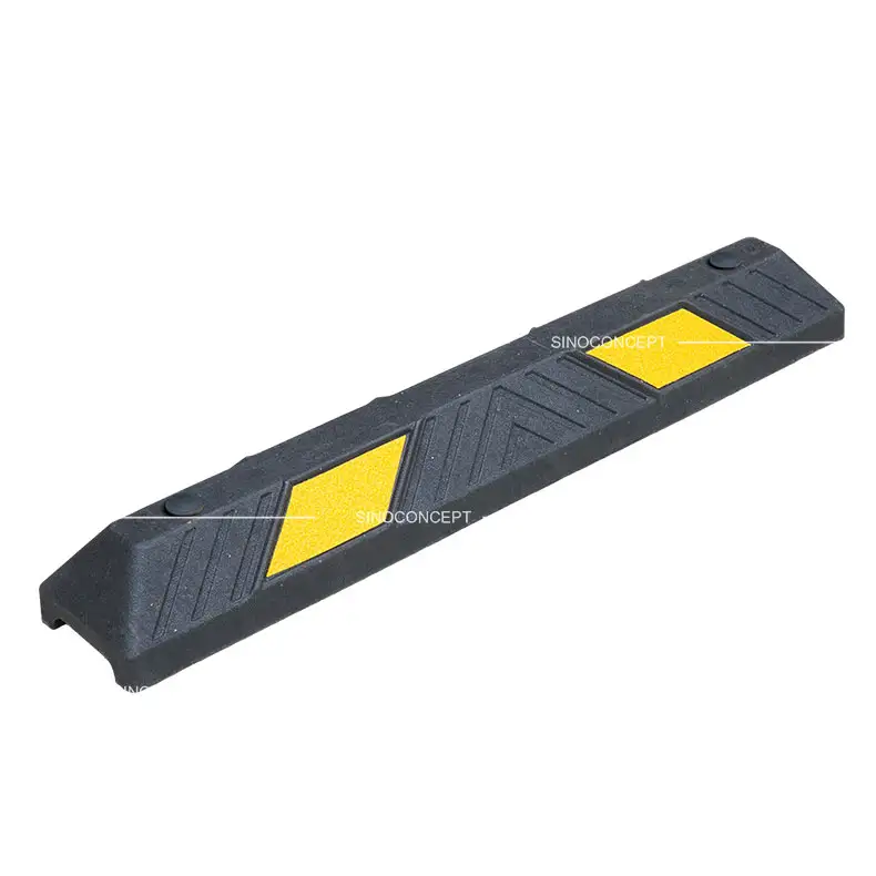 Black 900 mm wheel stop with yellow reflective films and anti-slip texture for parking control