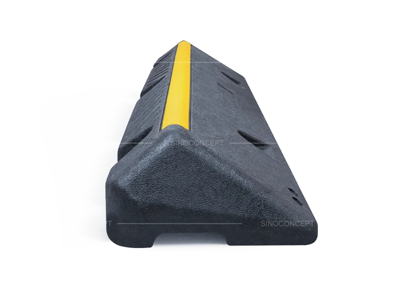 HGV wheel stop profile view showing side detail and yellow marking for truck and lorry parking