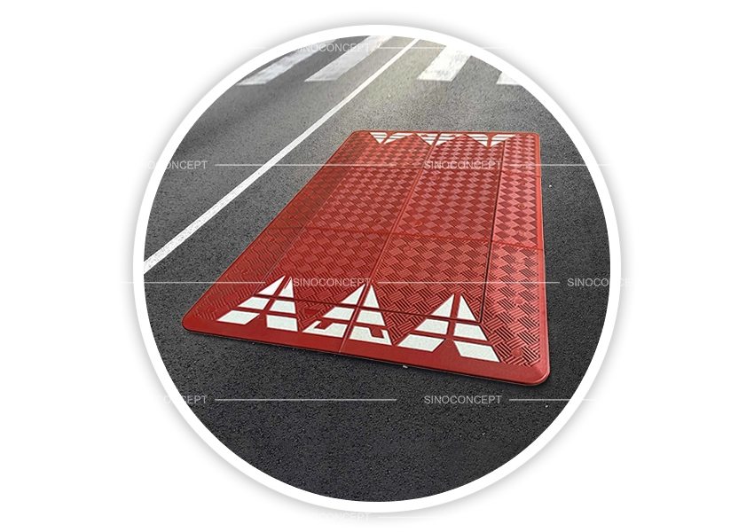 Speed cushions applications including residential areas, hospital roads, and car parks for safe and low-noise speed control
