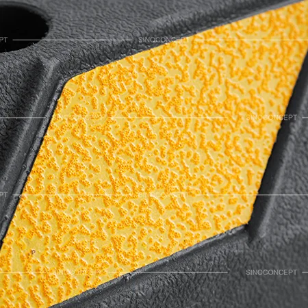 High visibility parking blocks with reflective films on each side for clear visibility in low light environments, featuring raised edges to prevent scratches