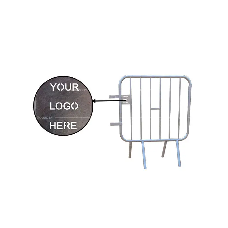 1-metre crowd barrier with logo panel area for site identification or branding