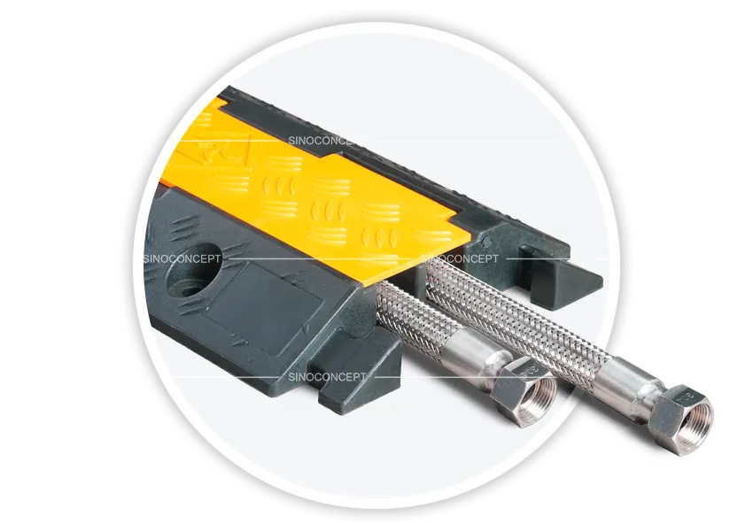 2-channel cable ramp with yellow lid and black base for safe cable protection in outdoor areas
