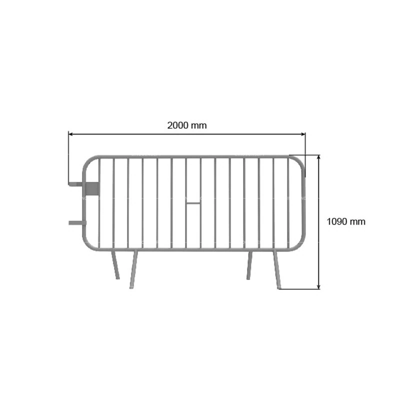 Dimension drawing of 2-metre crowd barrier showing 2000 mm length and 1090 mm height