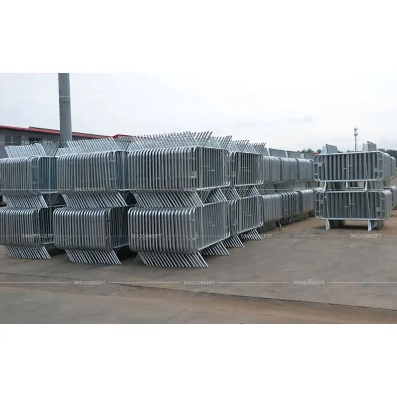 A lot of 2-metre crowd barrier made of steel are stocked in Sino Concept's steel factory, waiting to be delivered to the European clients