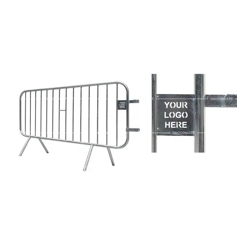 2-metre crowd barrier with logo plate area for custom branding and site identification