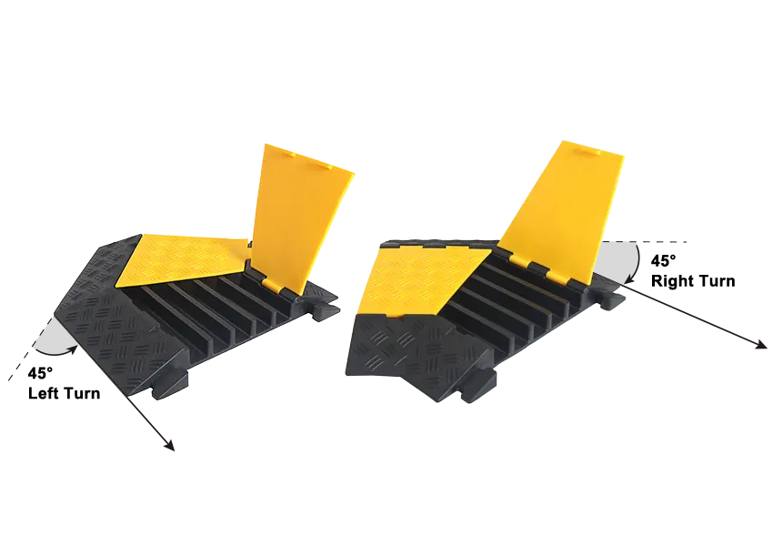 5-channel cable protector corner with 45-degree turn, bright lid and anti-slip base