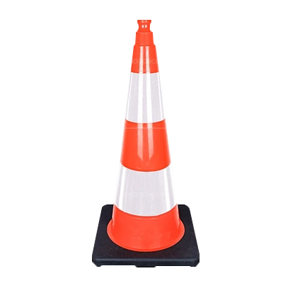 750 mm weighted traffic cone with reinforced base for added stability, featuring high-visibility reflective stripes