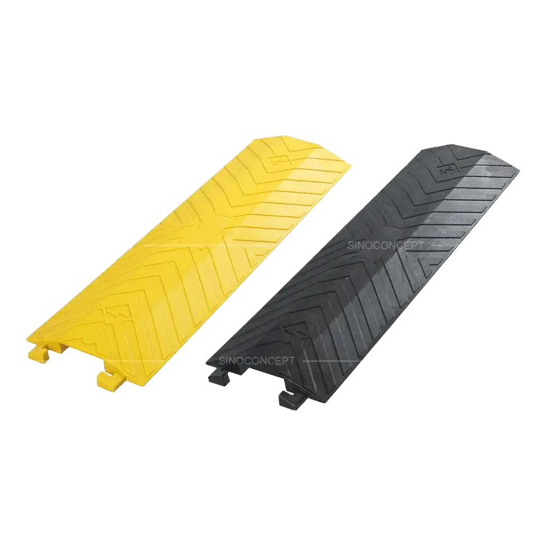 Large drop over cable cover in yellow and black with textured surface for road safety and cable protection