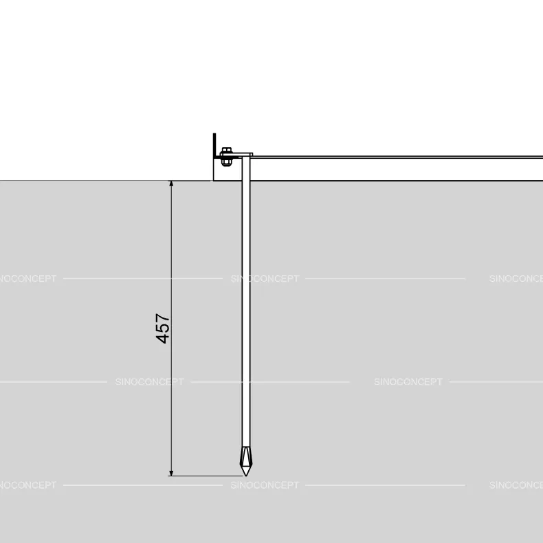 Cross-section showing ground spike driven 457 mm into the ground