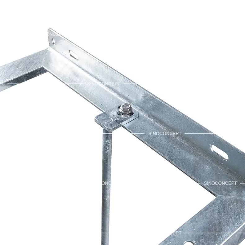 Detailed view shows how the ground spike is installed on the base