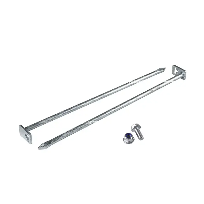 Overall view of two ground spikes, used to secure structures