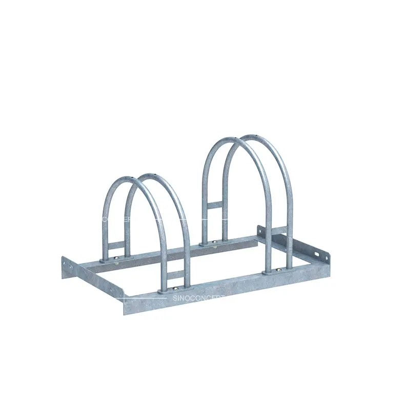 Two-bike S03 floor bike rack made from mild steel, double-sided layout for outdoor use