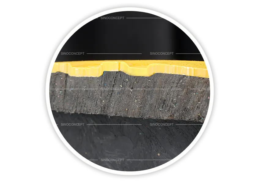Speed bumps with permanent yellow cover moulded into the material, no paint or fading over time