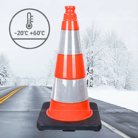Temperature resistance icon showing traffic cones suitable for use between minus 20 degrees and plus 60 degrees celsius