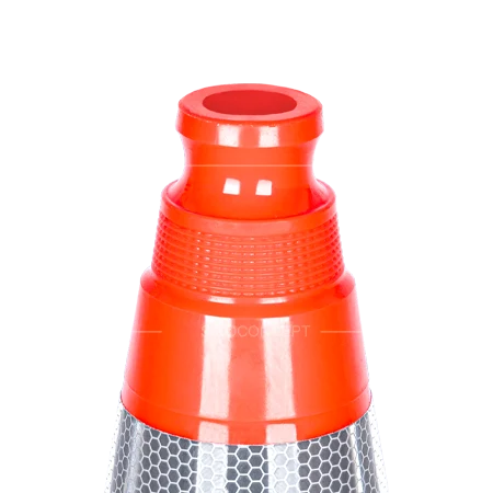 Close up of traffic cone top handle showing reinforced grip and stackable design for easy transport