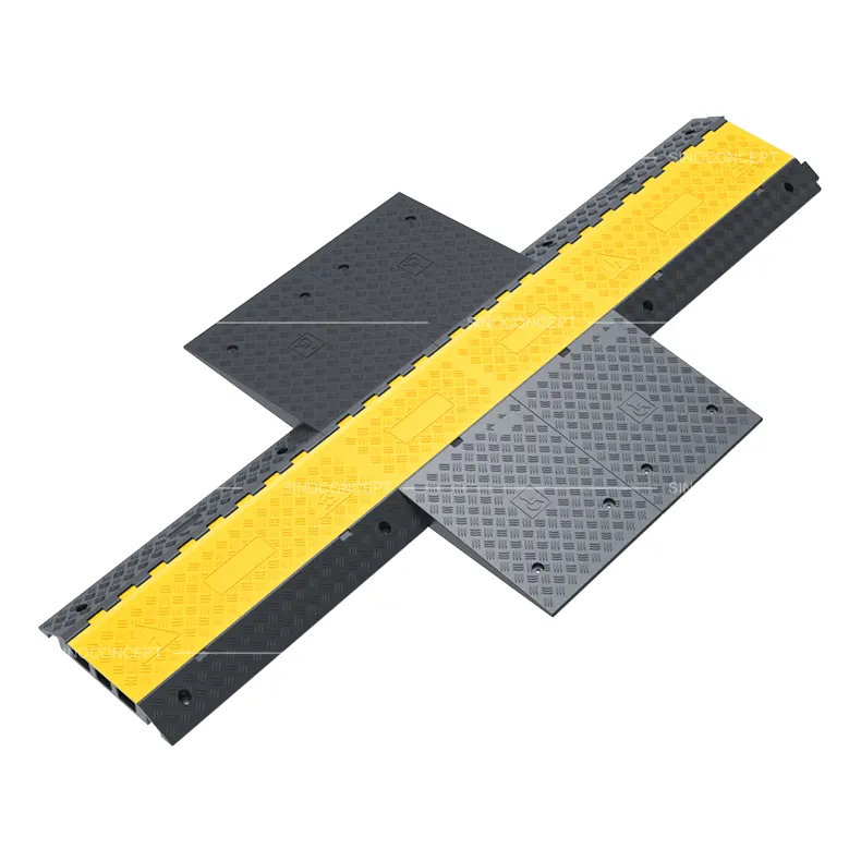 3-channel DDA wheelchair cable ramp connected in long run for continuous cable protection in public areas