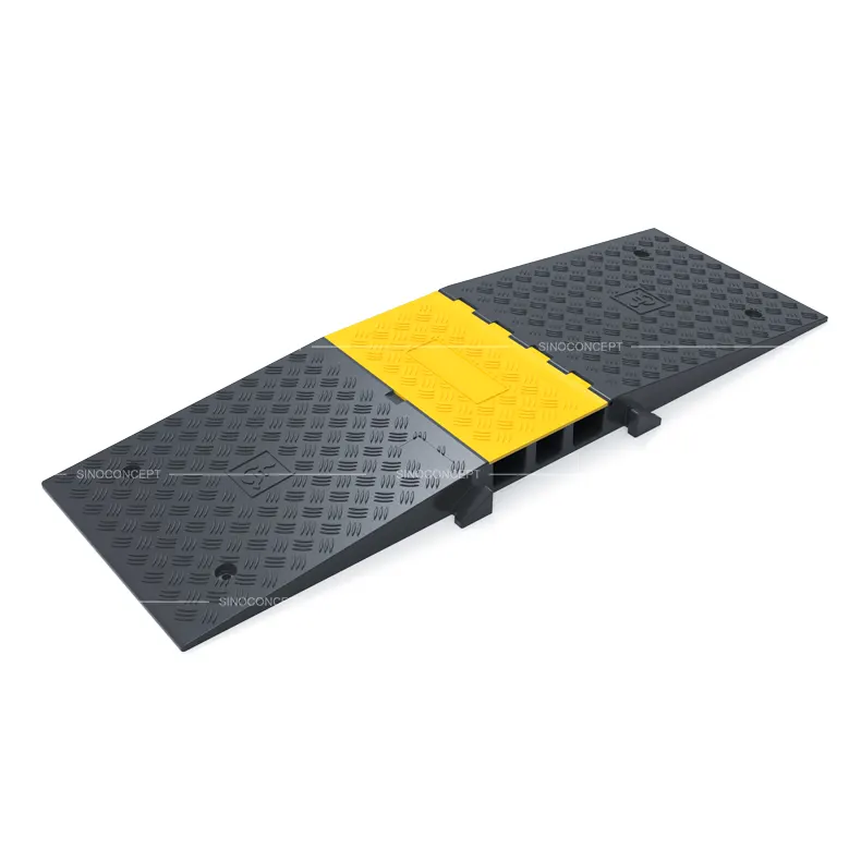 3-channel DDA wheelchair cable ramp in black and yellow with anti-slip surface for pedestrian access