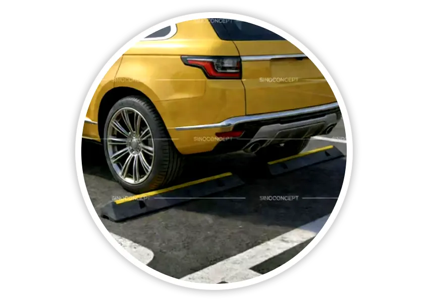 Car wheel stop installed in a parking space to guide vehicle positioning and prevent overrun