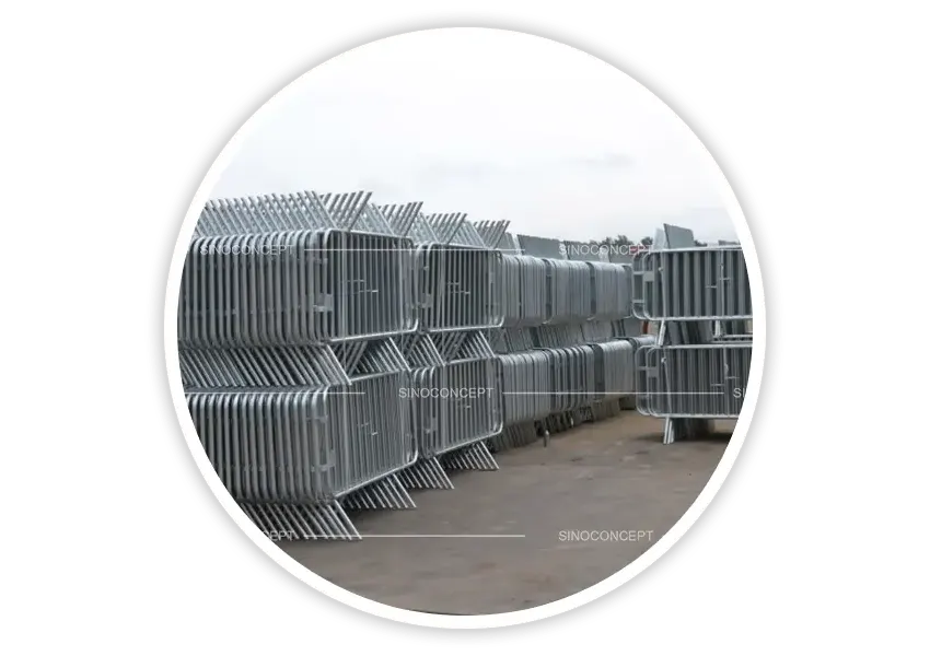 A stack of metal crowd control barriers, ready for use at events and crowd management