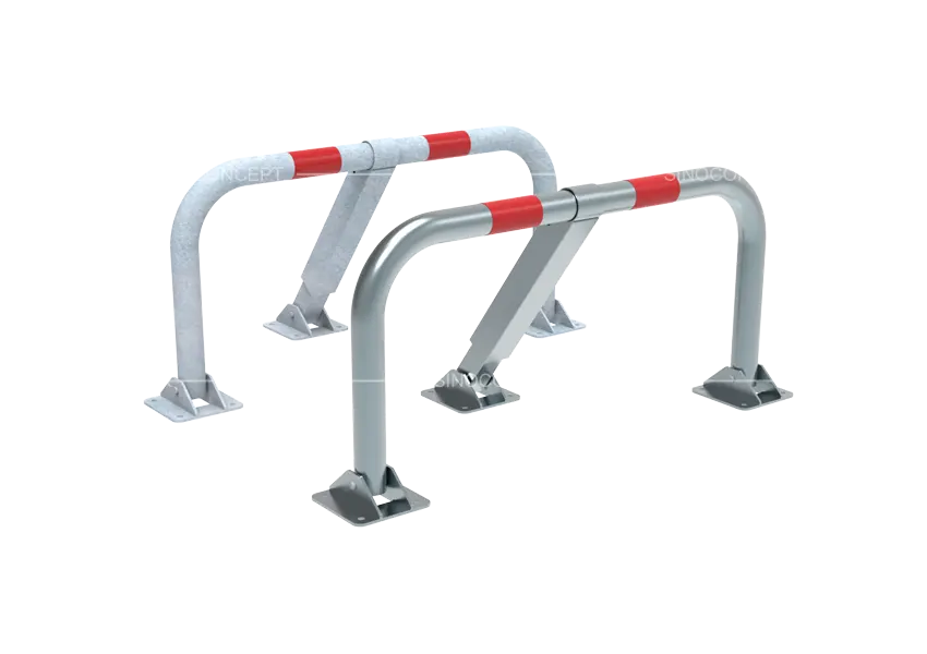 Heavy-duty folding parking barrier in electro-galvanised and fully hot-dip galvanised after welding finishes with reinforced structure and reflective strips