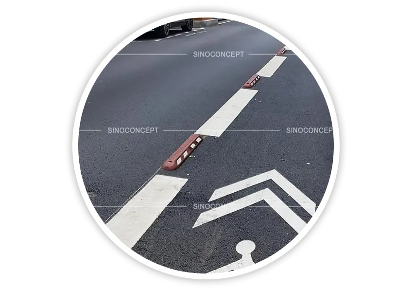Lane separators used to mark a cycle lane on an urban road surface