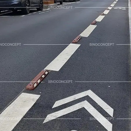 Lane dividers installed on narrow urban roads for permanent or temporary cycling lane separation