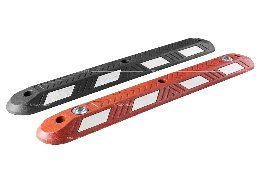 Lane Separators in red and black with reflective film panels used to mark and protect cycling lanes