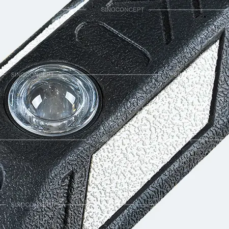 Lane separators with white reflective markings and solid glass road studs for enhanced night visibility