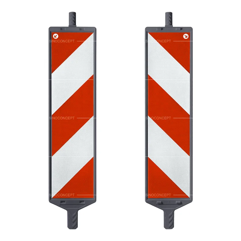 Plastic roadworks beacon in grey made from recycled material and fitted with strong anti-UV reflective tapes for traffic management