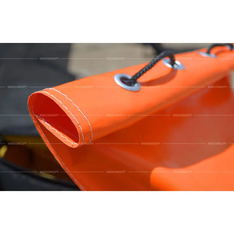 PVC Sandbag detail with rope ties, double-stitched seams and aluminium eyelets