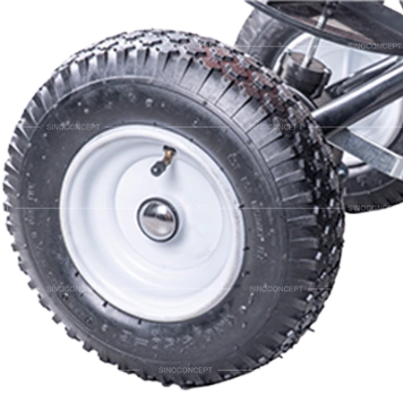 Salt spreaders rubber wheel detail for stable movement on outdoor surfaces