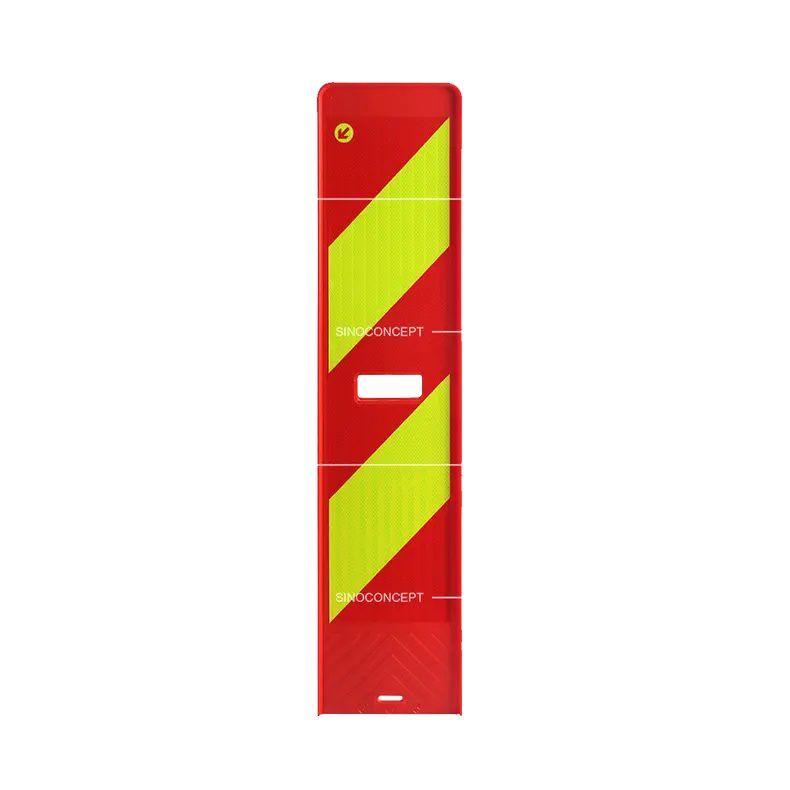 Scandinavian delineator panel with directional arrow indicating the required pass direction for traffic guidance
