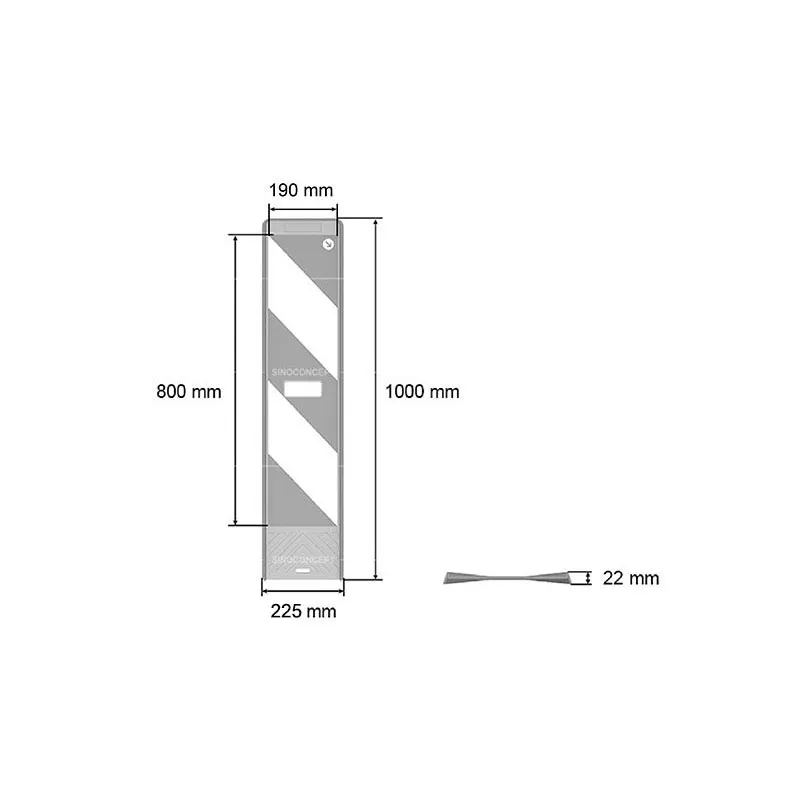 Scandinavian delineator panel dimensions showing 1000 mm height and 22 mm thickness
