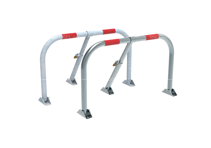 Standard folding parking barrier in electro-galvanised and fully hot-dip galvanised after welding finishes with reflective strips
