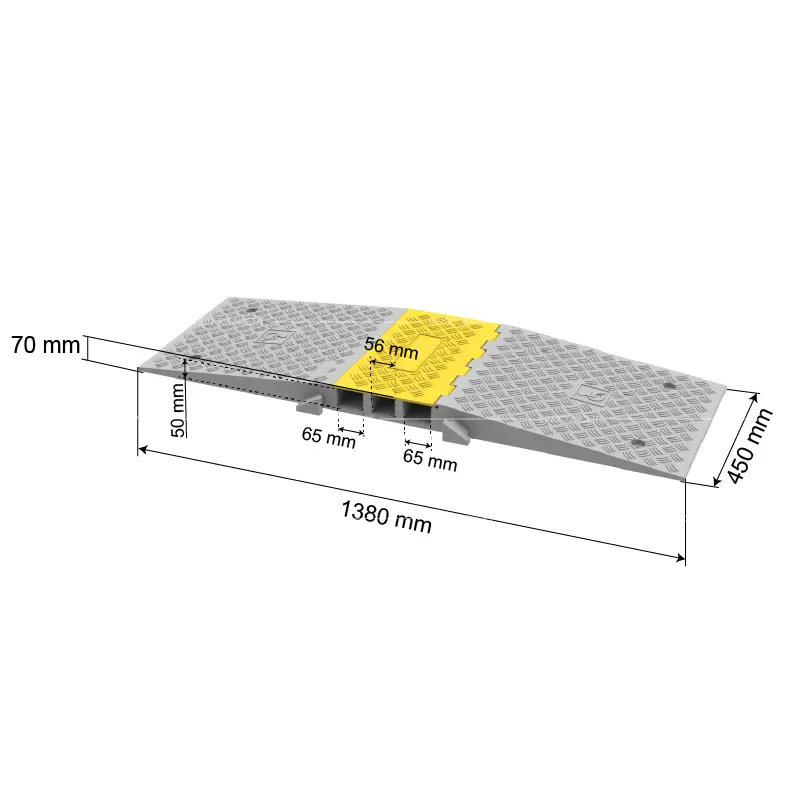 3-channel DDA wheelchair cable ramp dimensions showing 1480 mm width, 450 mm length, 70 mm height and 50 mm channels