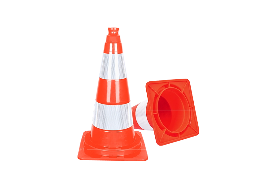 500 mm traffic cone with square base and RA1 reflective films showing full view and bottom structure for traffic safety use