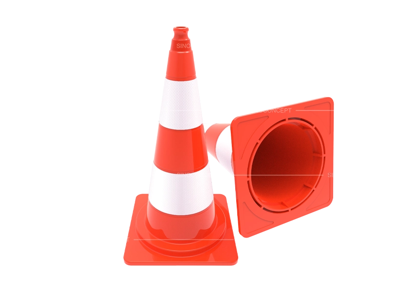750 mm highway safety cone with reflective films and square base front view