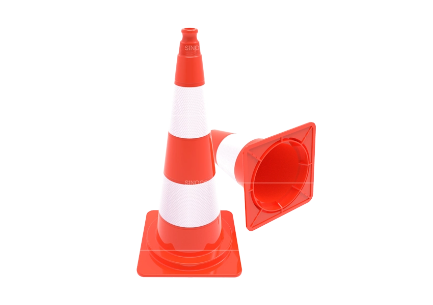 750 mm traffic cone with square base and reflective films showing full view and bottom structure for road safety and traffic control