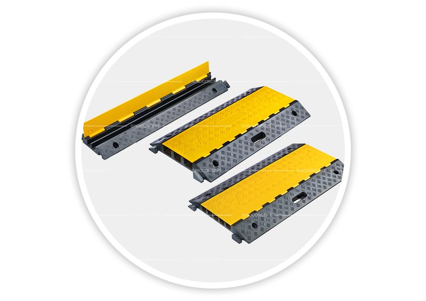 2-channel, 3-channel and 5-channel cable ramps from the cable ramps and cable protectors range with yellow PE covers