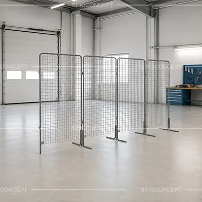 Freestanding gridwall panels arranged for workshop and showroom display use