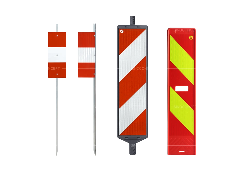 Road beacons and traffic panels used in temporary traffic control with vertical design and large reflective surface for visibility