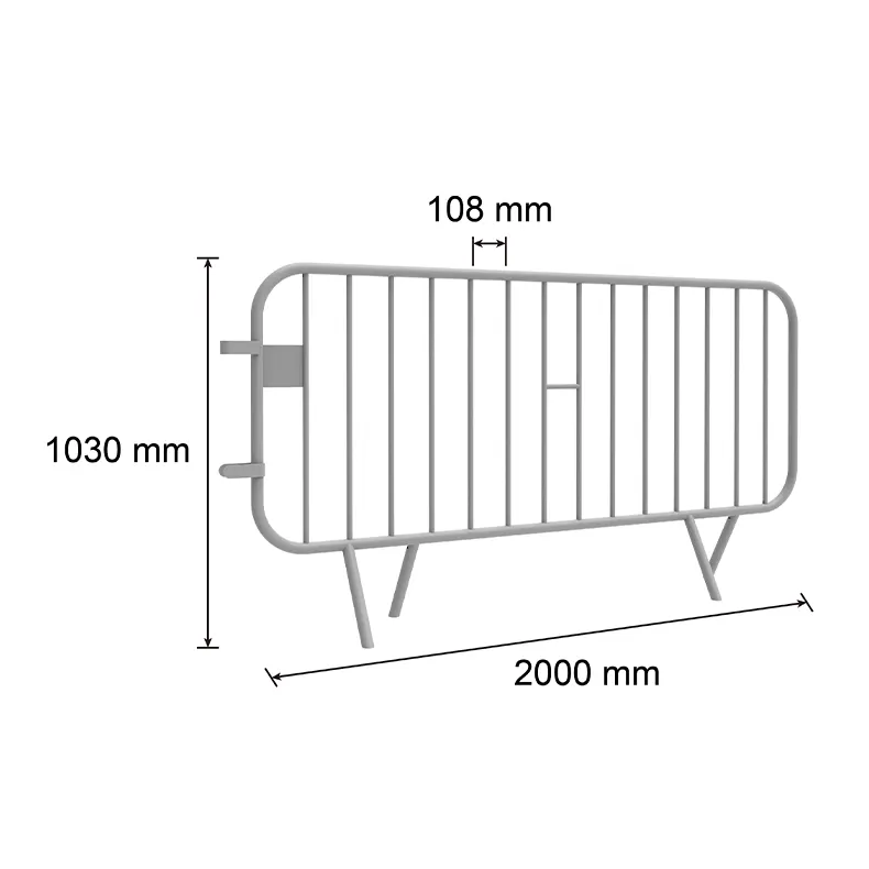 Dimension drawing of 2-metre crowd barrier showing 2000 mm length and 1030 mm height