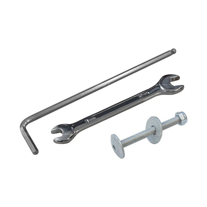 Accessories kit for 5-slat street bench including open-ended spanner, hex key and bolt fixing kit